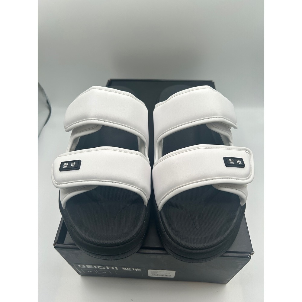 Seichi Senko Sandals,White Black Two Strap Slides,Men's Size 12,New w/ Defects - Picture 2 of 16